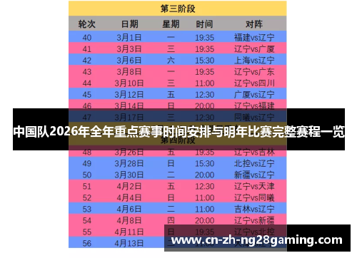 中国队2026年全年重点赛事时间安排与明年比赛完整赛程一览